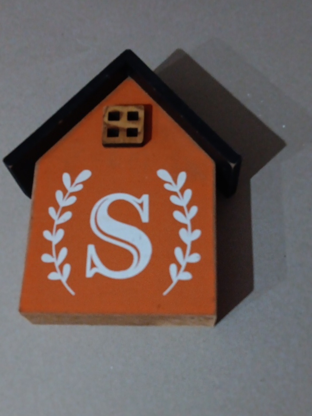 Monogram 'S' Decorative Wooden House - Orange & Black